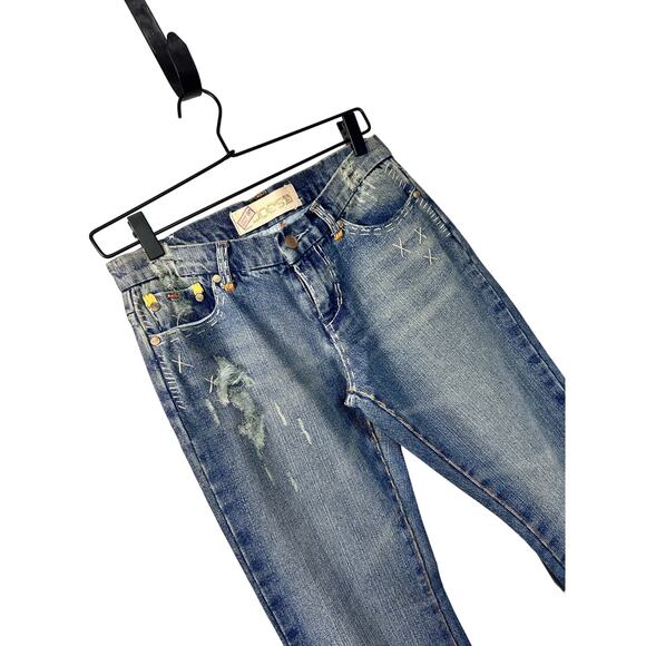 Joe’s Stewart Thick Stitch Flare Raw Hem Jeans vtg Rare! Series Read Blue sz 27 - Picture 2 of 10